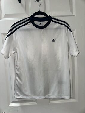 adidas White Tee with Black Three-Stripes and Trefoil